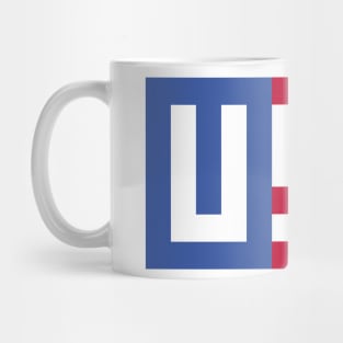 Pixel USA White Letters on Red and Blue Mug